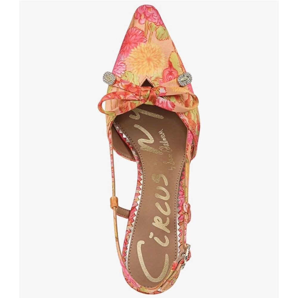Circus NY Sam Edelman Monica Slingback Heels Floral Bow Satin Sz 8 MEW - Picture 4 of 10
